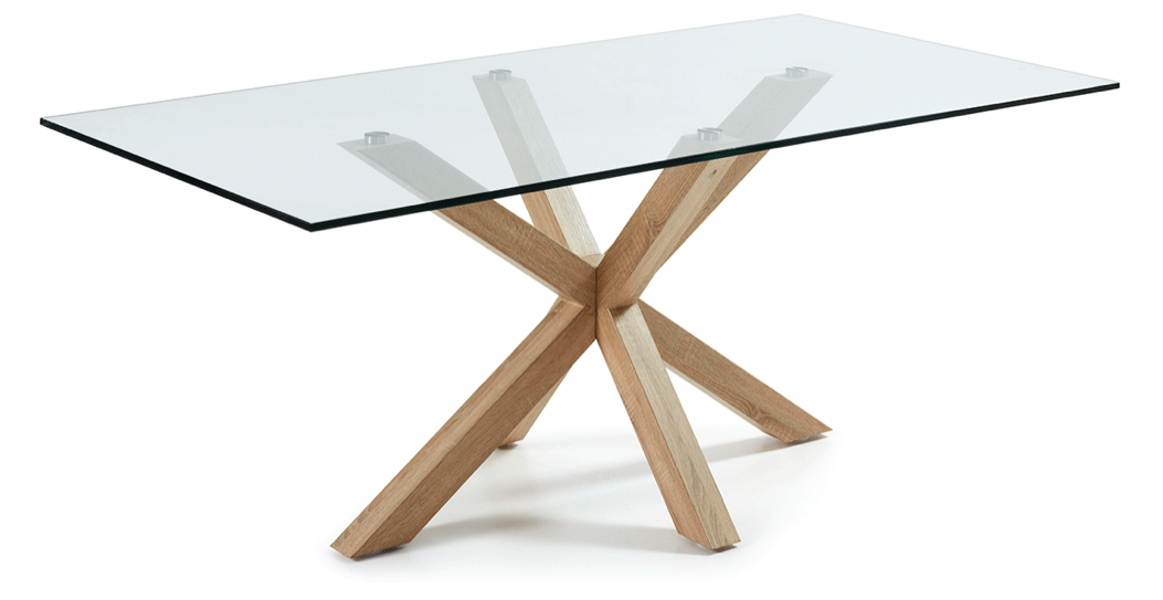 Table à manger rectangulaire contemporaine en MDF et verre trempé avec pieds en étoile en métal pour salle à manger