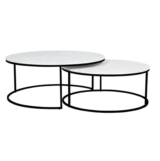 Table basse gigogne ronde de luxe en marbre et acier brossé pour salon