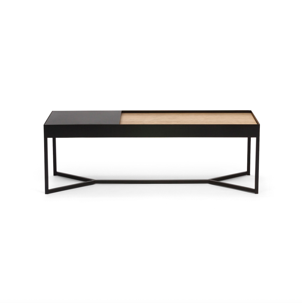Table basse moderne en stratifié imitation bois avec rangement et compartiment dissimulé à couvercle rabattable pour salon