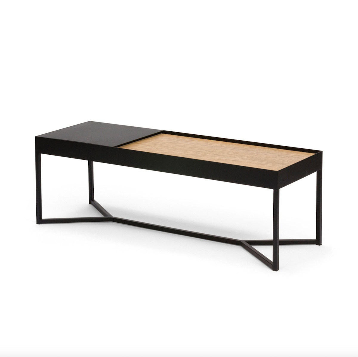 Table basse moderne en stratifié imitation bois avec rangement et compartiment dissimulé à couvercle rabattable pour salon