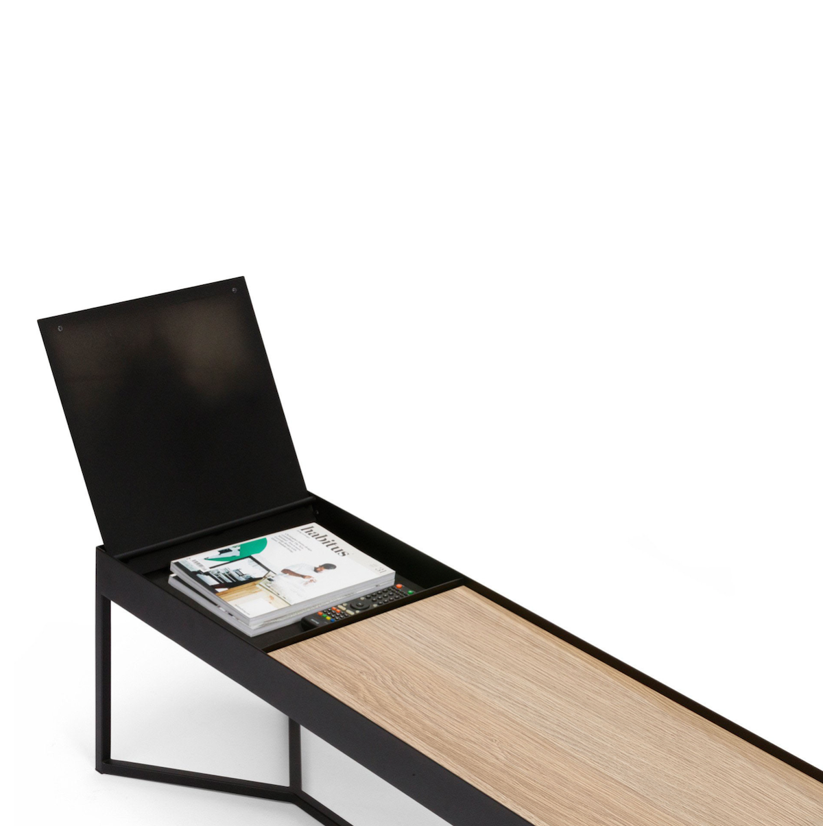 Table basse moderne en stratifié imitation bois avec rangement et compartiment dissimulé à couvercle rabattable pour salon