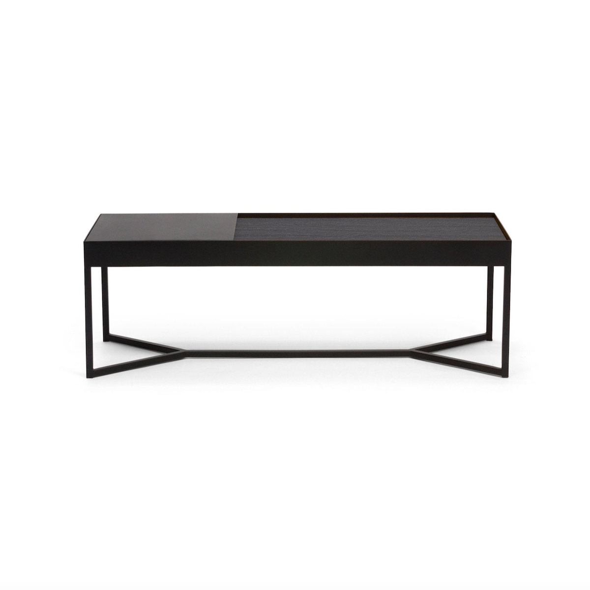 Table basse moderne en stratifié imitation bois avec rangement et compartiment dissimulé à couvercle rabattable pour salon