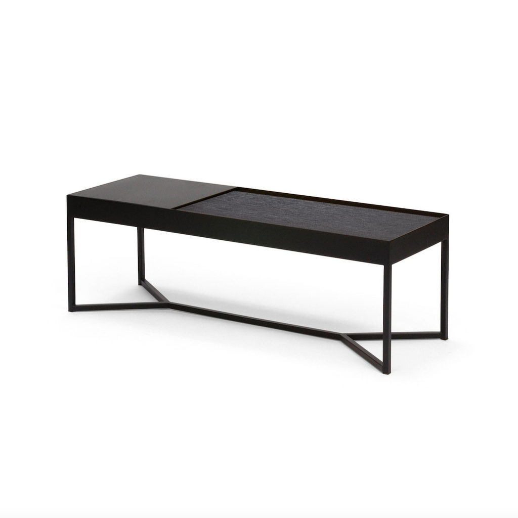 Table basse moderne en stratifié imitation bois avec rangement et compartiment dissimulé à couvercle rabattable pour salon