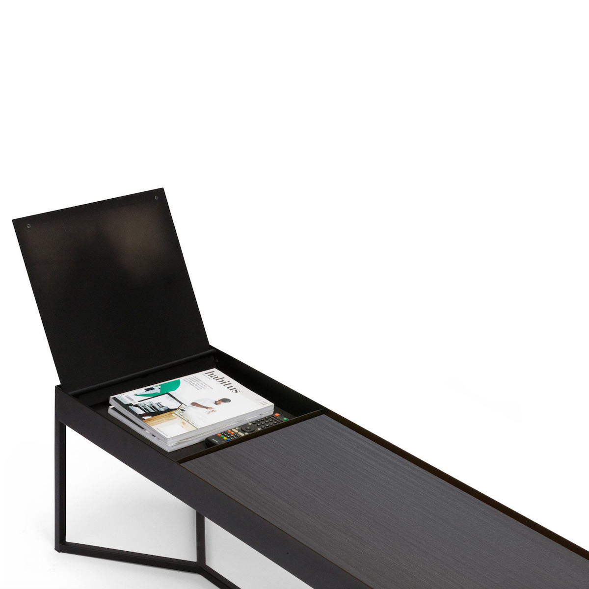 Table basse moderne en stratifié imitation bois avec rangement et compartiment dissimulé à couvercle rabattable pour salon