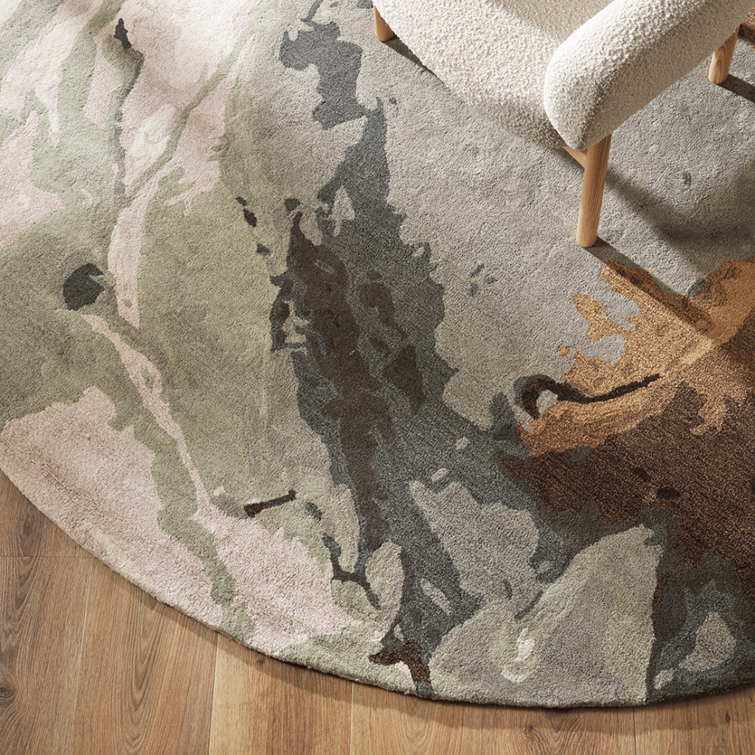 Tapis tufté à la main en laine et viscose, aux tons naturels inspirés du paysage pour le salon