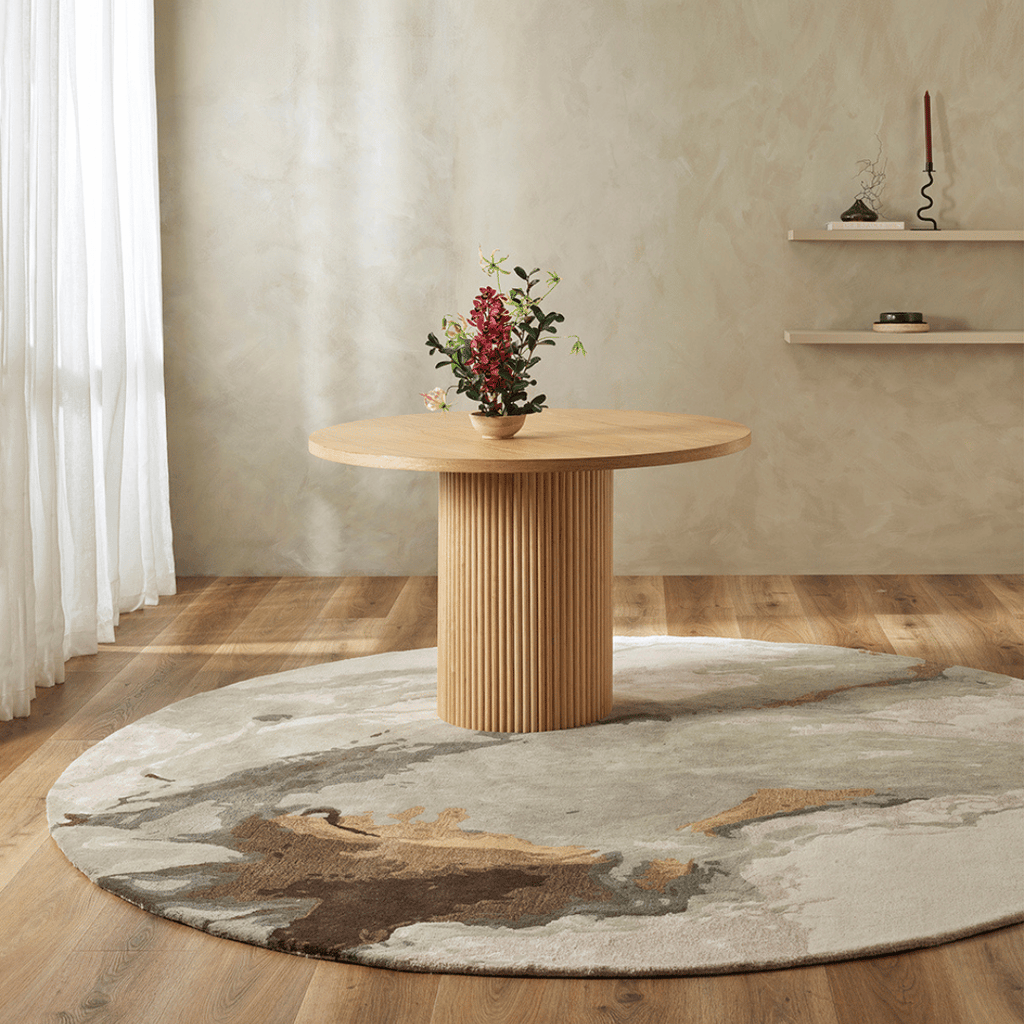 Tapis tufté à la main en laine et viscose, aux tons naturels inspirés du paysage pour le salon