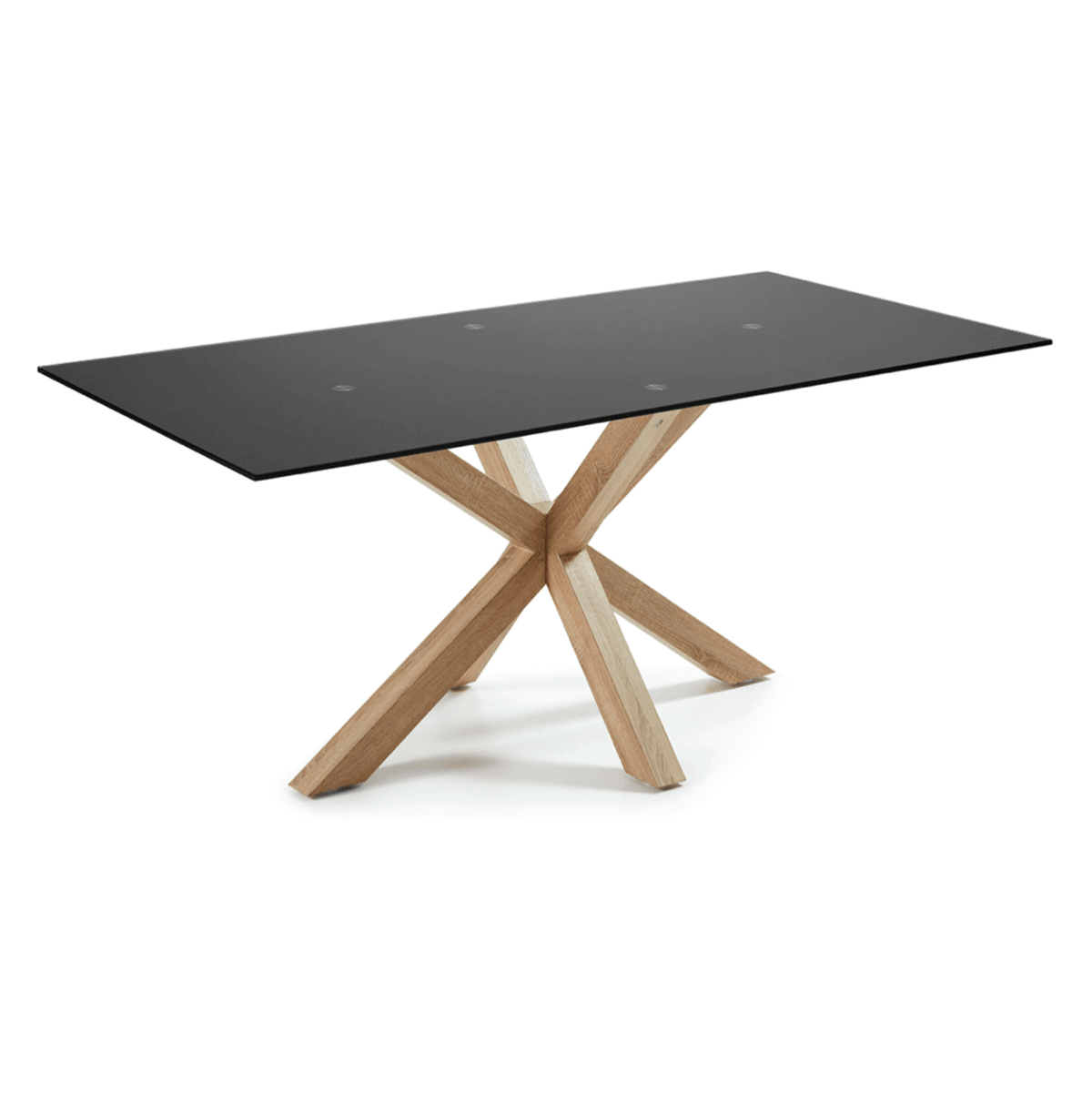 Table à manger rectangulaire moderne en MDF et verre trempé avec pieds étoile personnalisables pour salle à manger