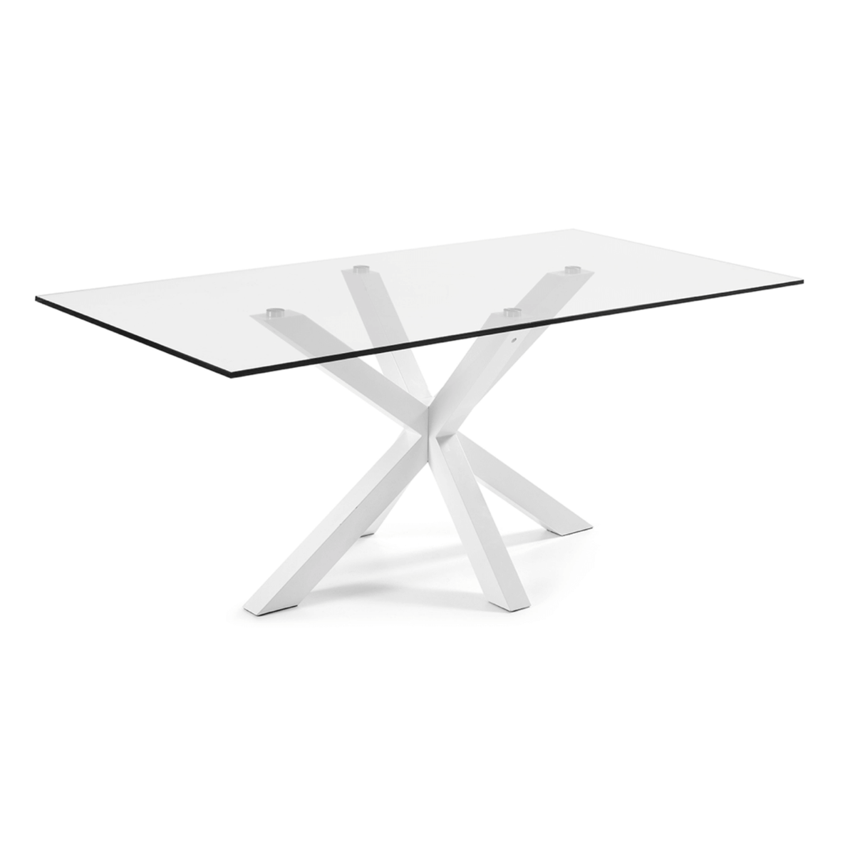 Table à manger rectangulaire moderne en MDF et verre trempé avec pieds étoile personnalisables pour salle à manger