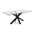 Table à manger moderne en verre trempé avec pieds métalliques en étoile pour salle à manger