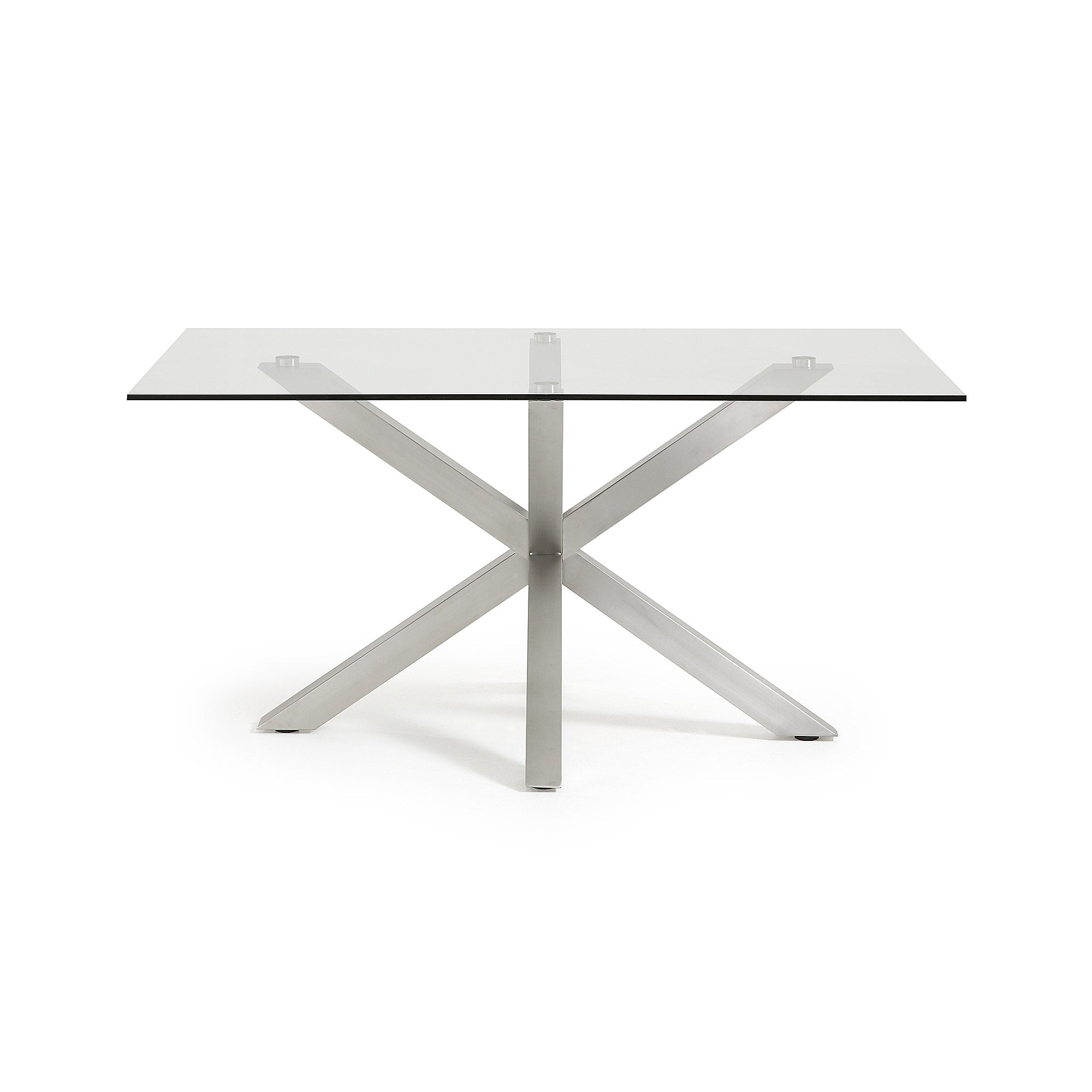 Table à manger moderne en verre trempé avec pieds métalliques en étoile pour salle à manger