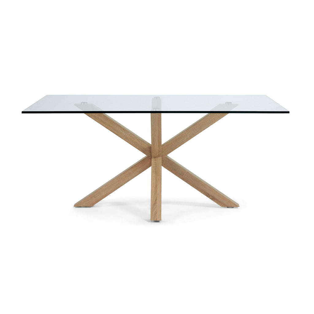 Table à manger moderne en verre trempé avec pieds métalliques en étoile pour salle à manger