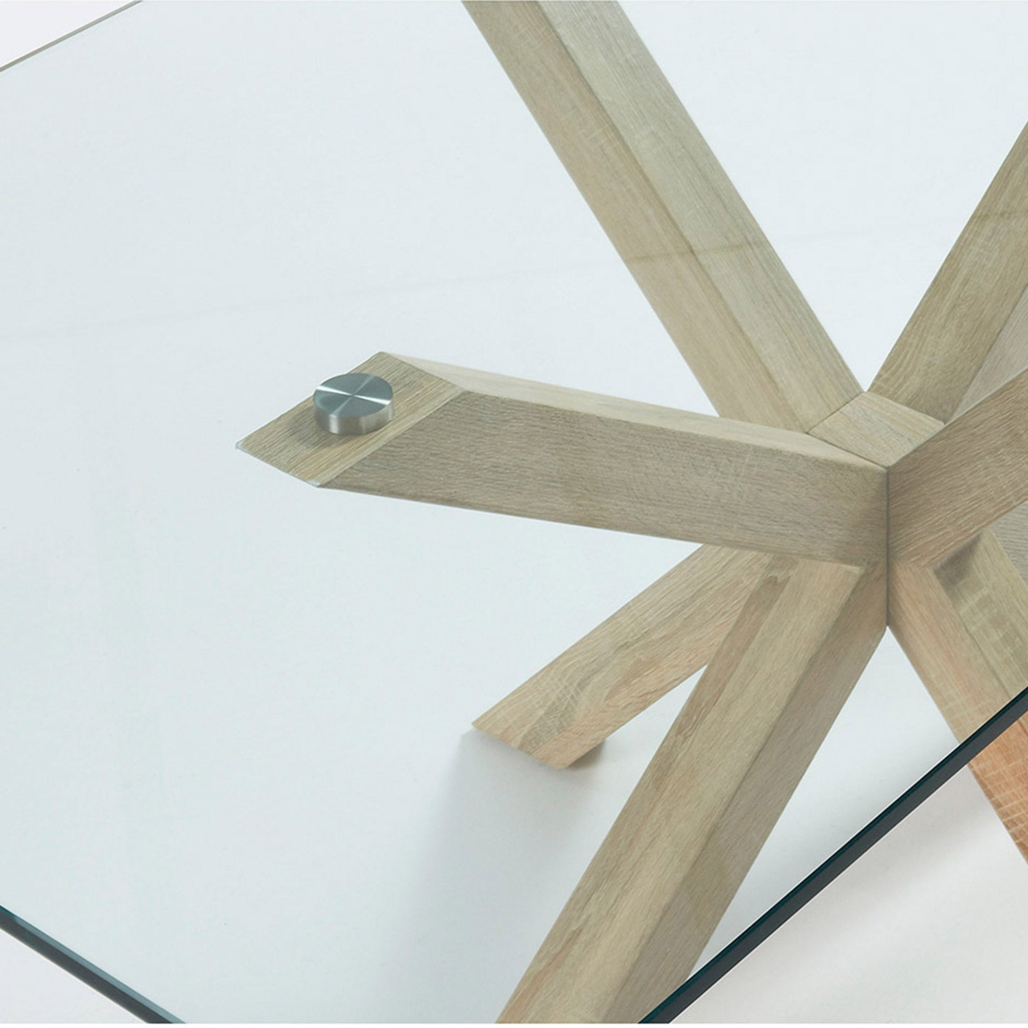 Table à manger moderne en verre trempé avec pieds métalliques en étoile pour salle à manger