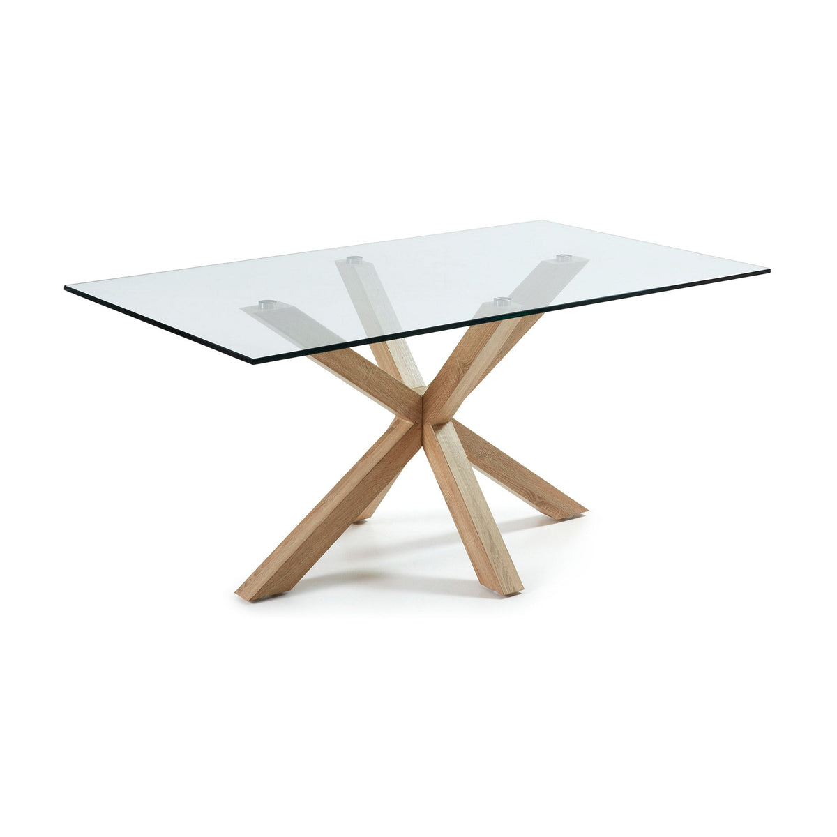 Table à manger moderne en verre trempé avec pieds métalliques en étoile pour salle à manger