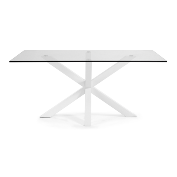 Table à manger moderne en verre trempé avec pieds métalliques en étoile pour salle à manger