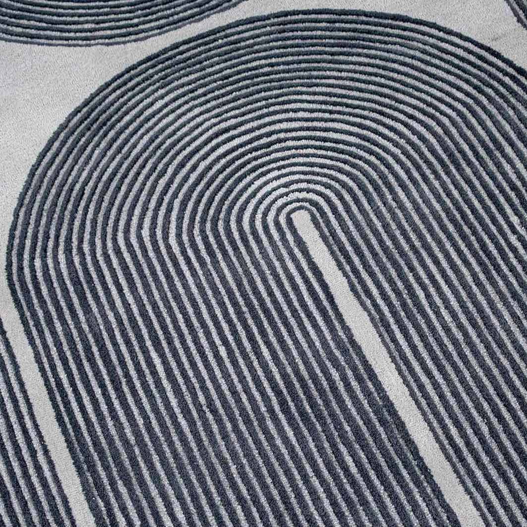 Tapis Rétro 100% Laine Tissé Main à Boucle Coupée, Motifs Lignes Architecturales pour Salon