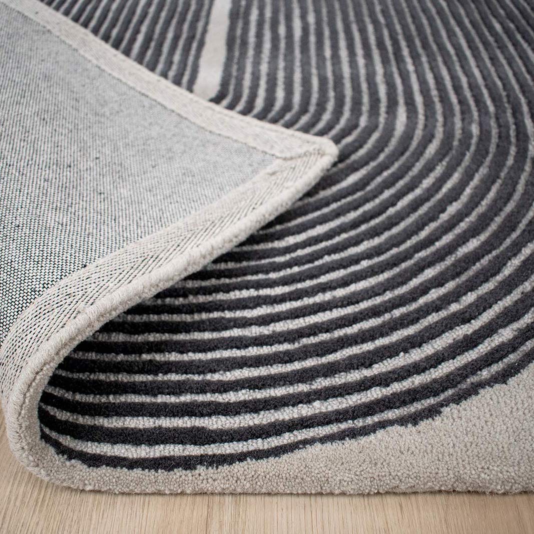 Tapis Rétro 100% Laine Tissé Main à Boucle Coupée, Motifs Lignes Architecturales pour Salon