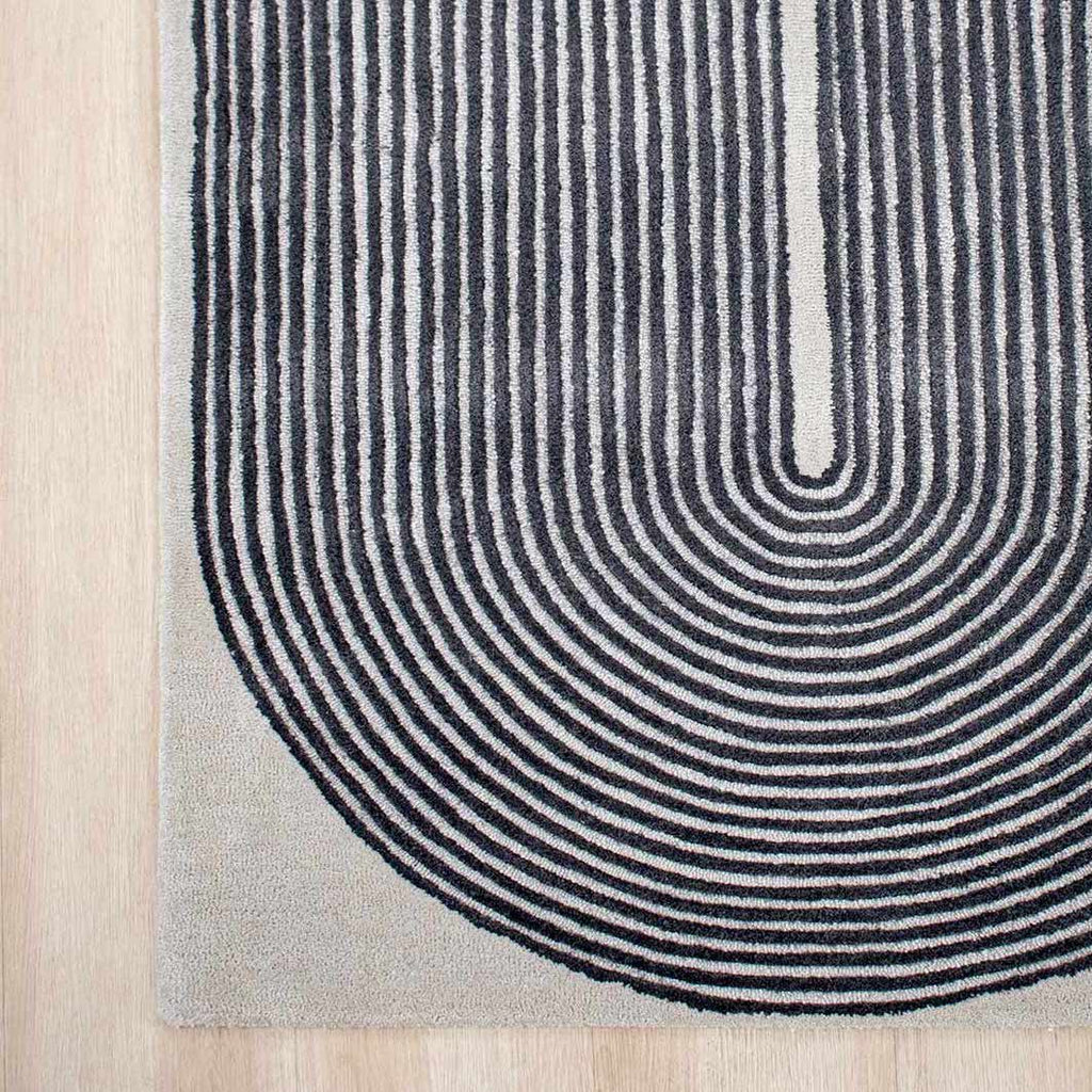 Tapis Rétro 100% Laine Tissé Main à Boucle Coupée, Motifs Lignes Architecturales pour Salon