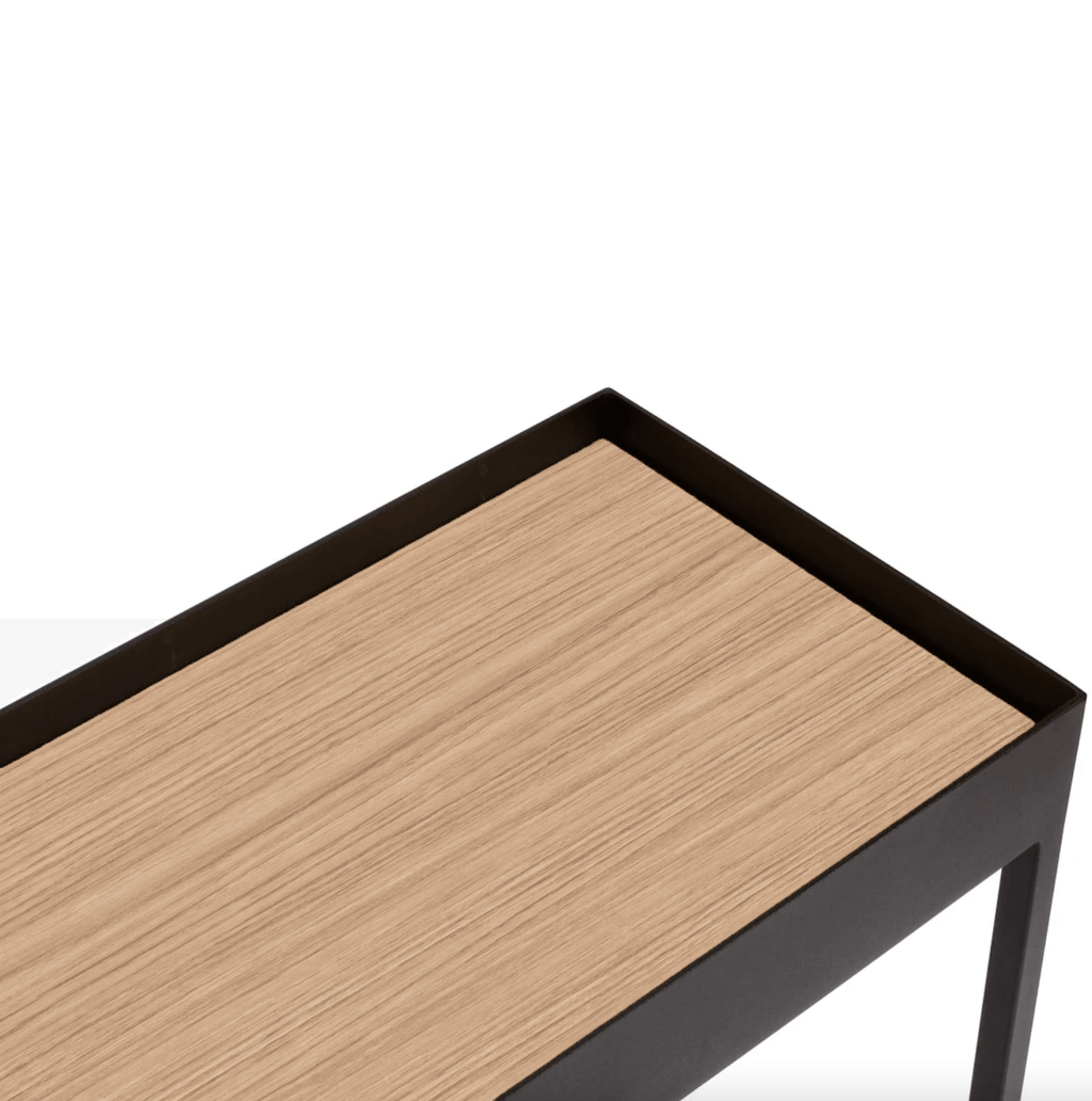 Console de rangement moderne en stratifié imitation bois avec compartiment caché à couvercle rabattable pour couloir