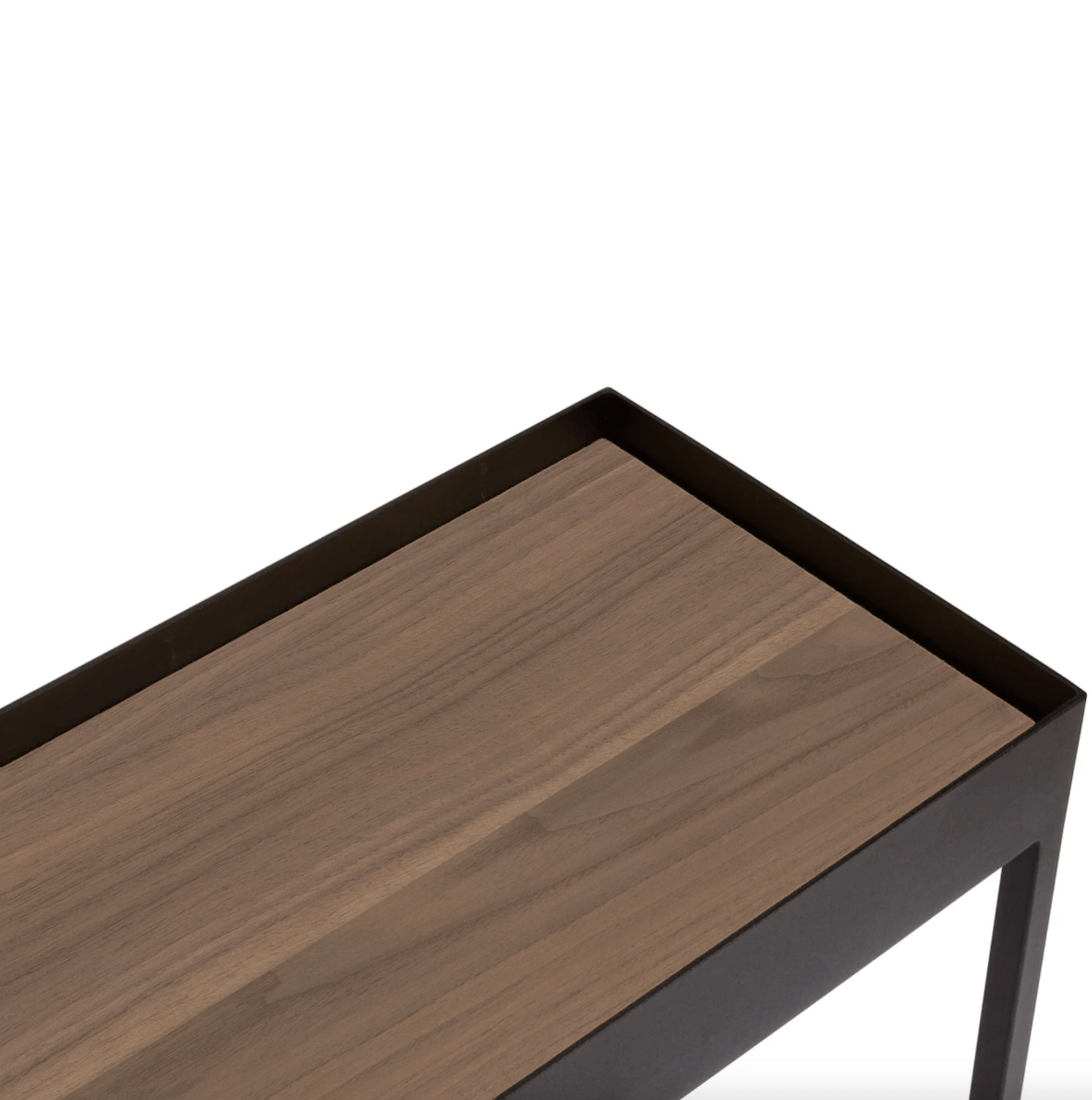 Console étroite en stratifié de bois industriel avec pieds en queue de poisson et étagère de rangement pour couloir