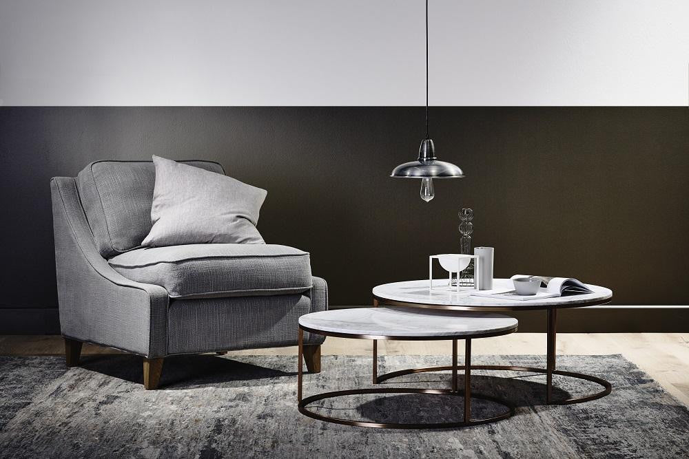 Table basse gigogne ronde de luxe en marbre et acier brossé pour salon
