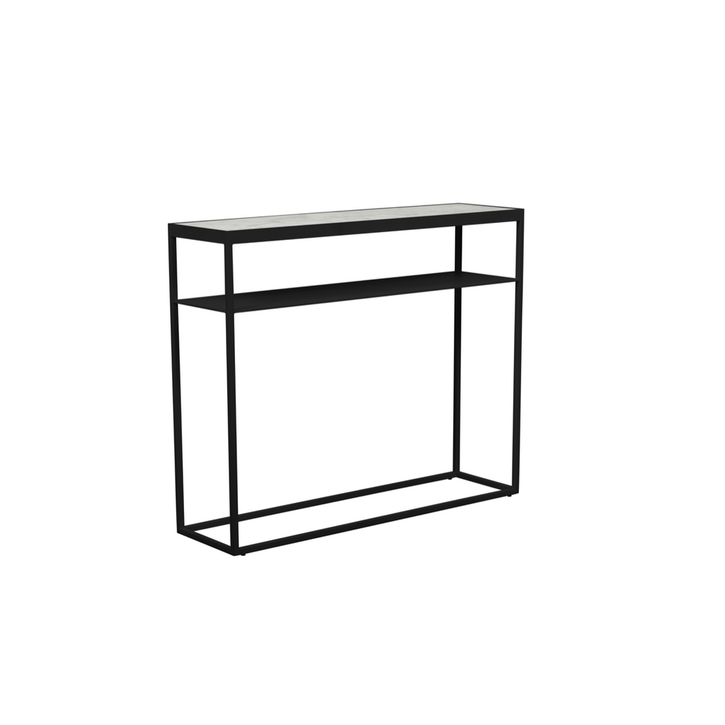 Console étroite moderne en marbre massif avec étagère inférieure pour couloir