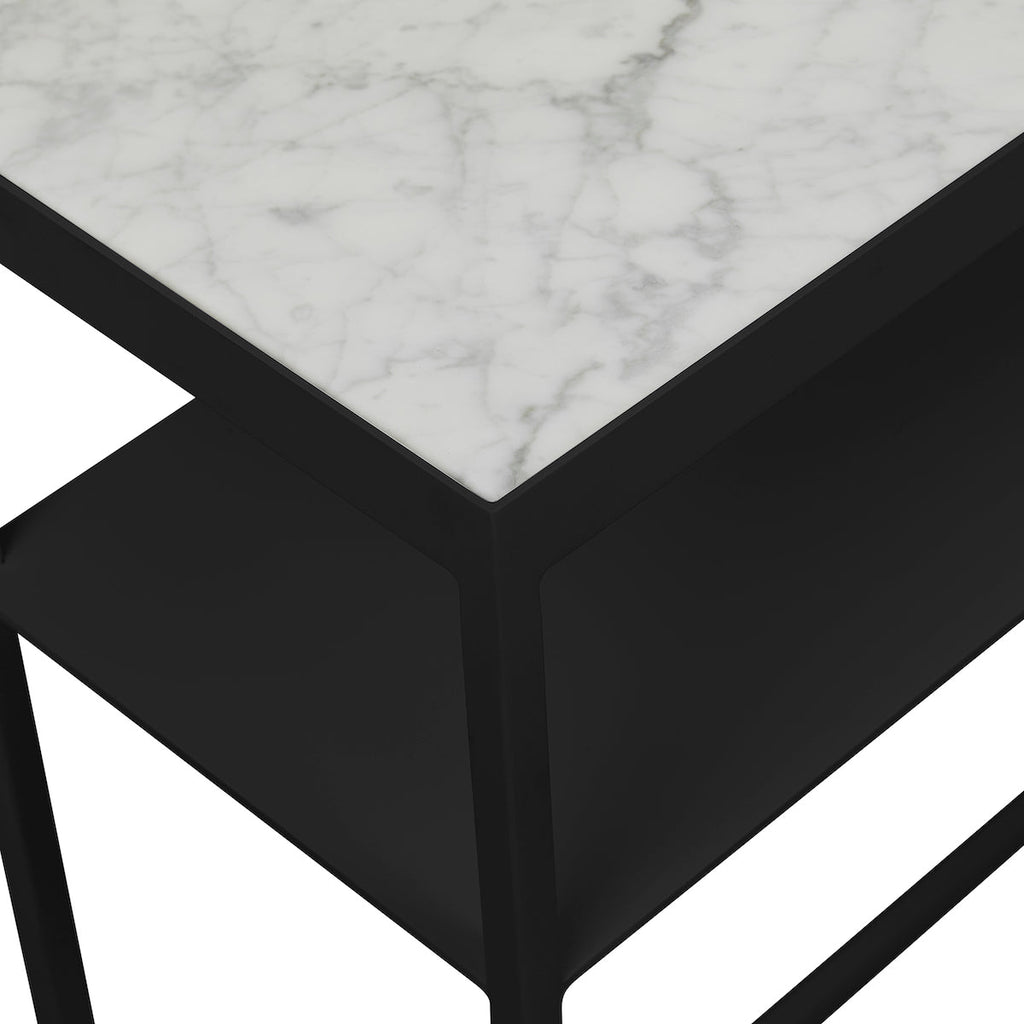Console étroite moderne en marbre massif avec étagère inférieure pour couloir