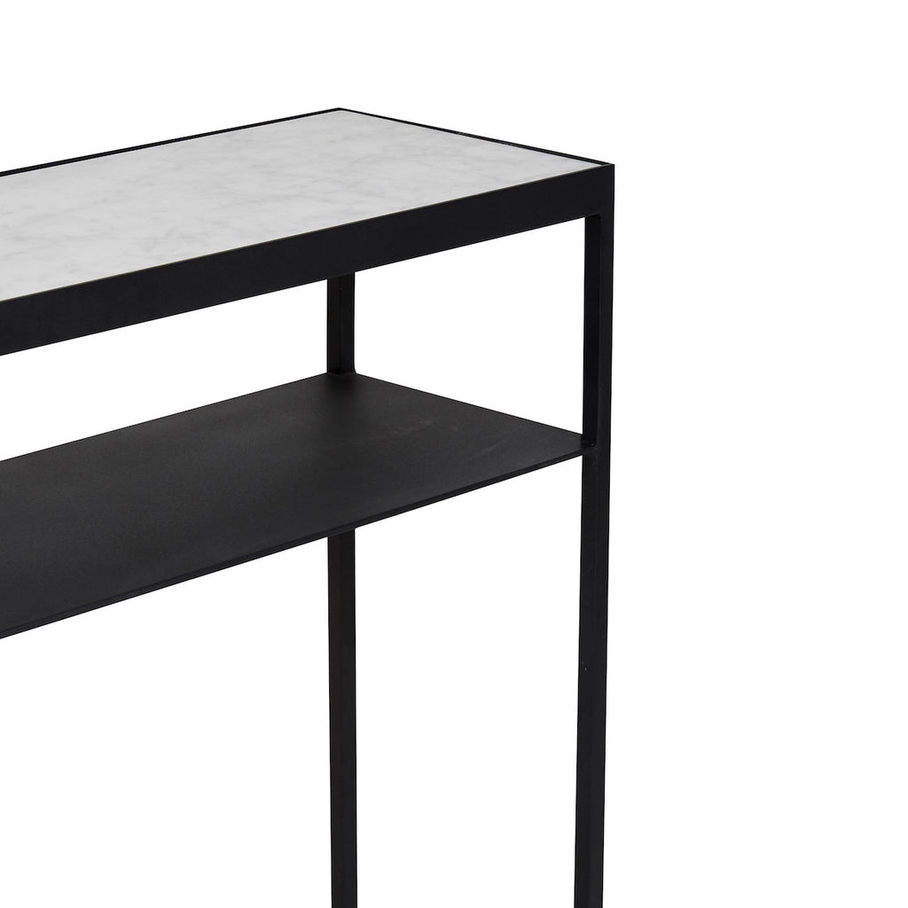 Console étroite moderne en marbre massif avec étagère inférieure pour couloir