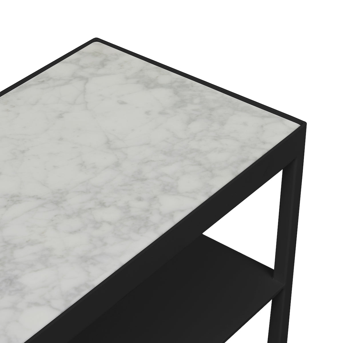 Console étroite moderne en marbre massif avec étagère inférieure pour couloir