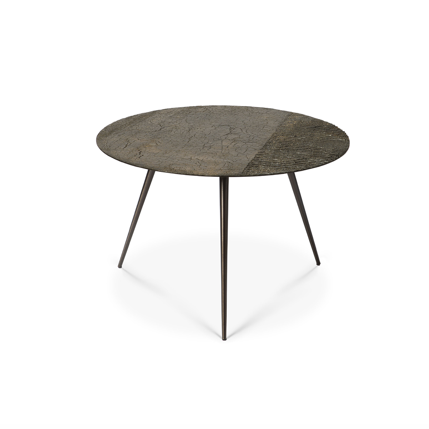 Table basse haute en poudre minérale artisanale avec texture striée faite à la main pour salon