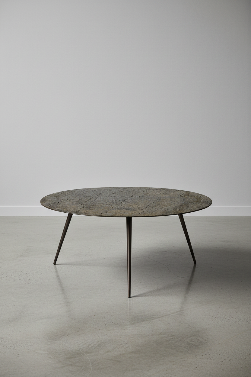 Table basse en poudre minérale artisanale avec texture organique faite à la main pour le salon