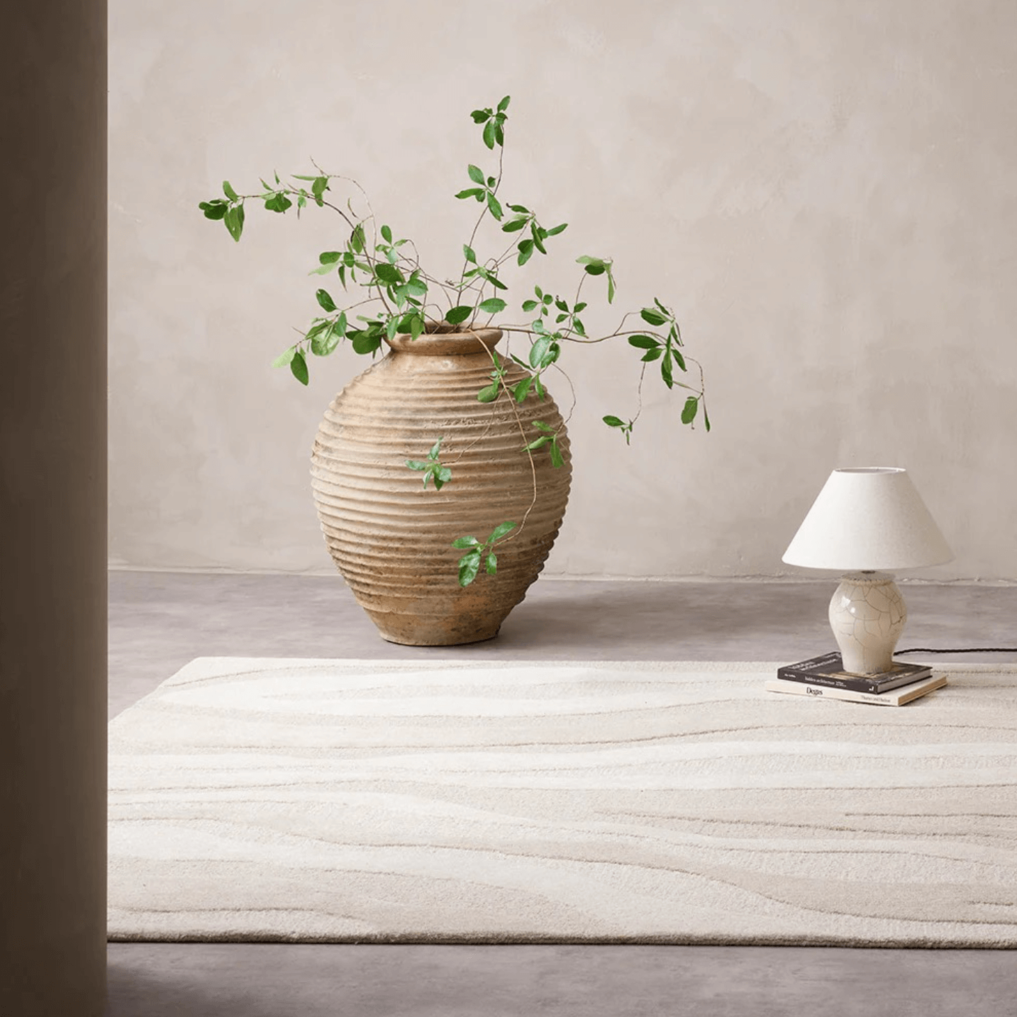 Tapis 100 % laine tufté à la main Coastal avec motif à courbes organiques pour salon