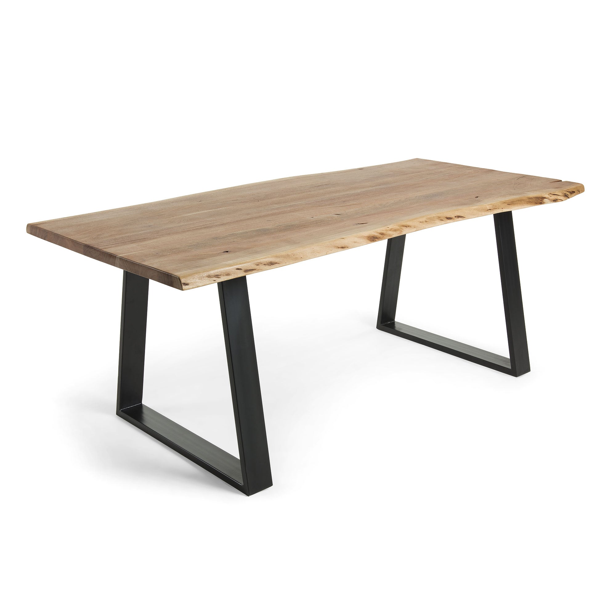 Table de salle à manger rustique en acacia massif à bords bruts avec pieds en acier peint