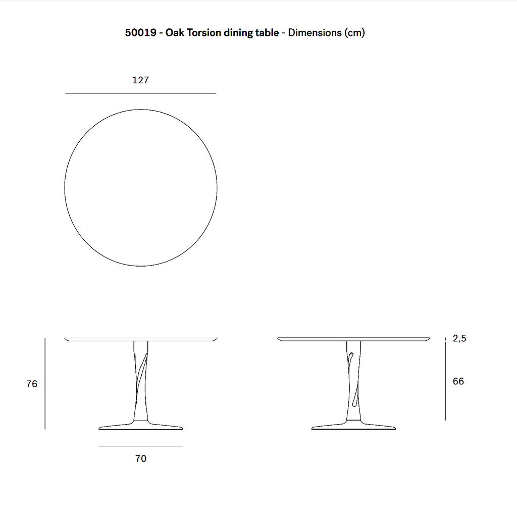 Table à manger ronde scandinave en chêne massif avec pied central sculptural pour salle à manger