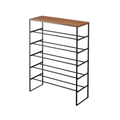 Meuble console porte-chaussures en placage de noyer d'inspiration japonaise avec rangement à plusieurs niveaux pour couloir