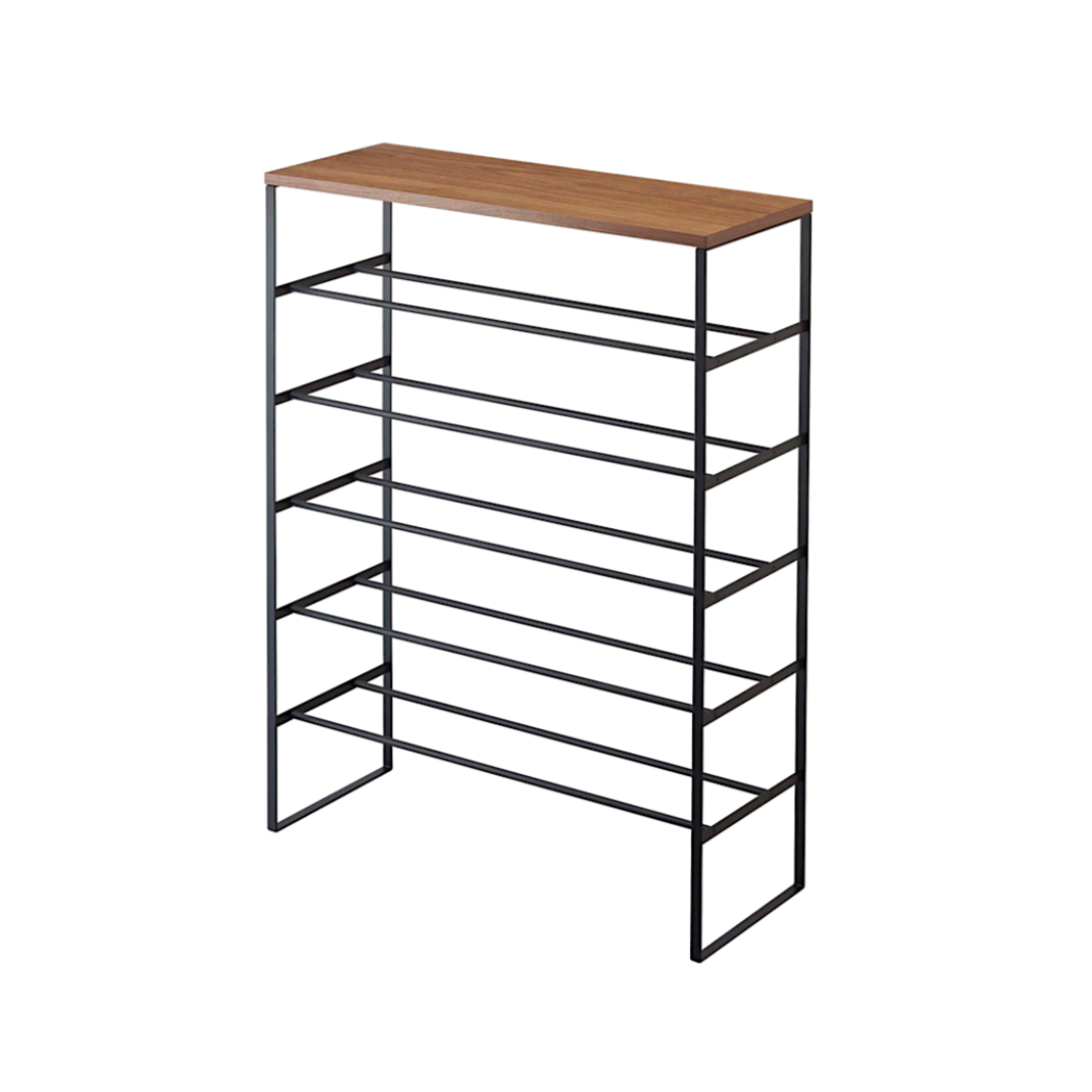 Meuble console porte-chaussures en placage de noyer d'inspiration japonaise avec rangement à plusieurs niveaux pour couloir