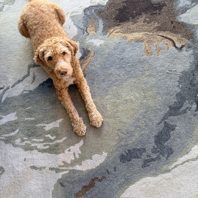 Tapis tufté à la main en laine et viscose, aux tons naturels inspirés du paysage pour le salon